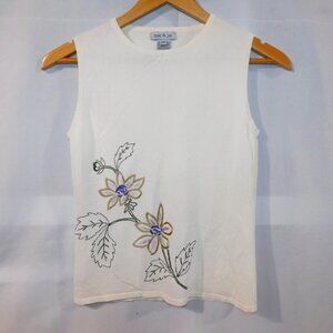 Mac & Jac off White Embroidered Floral Sleeveless Tank Top Womens M